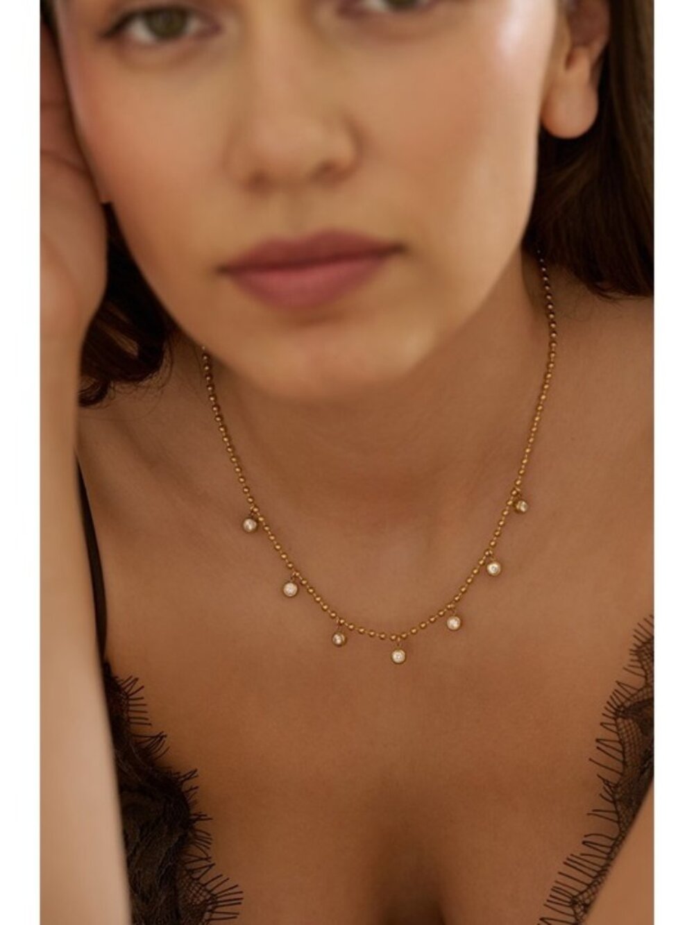 Gold CZ Charm Necklace Dainty Layering Necklace Waterproof Gold Necklace